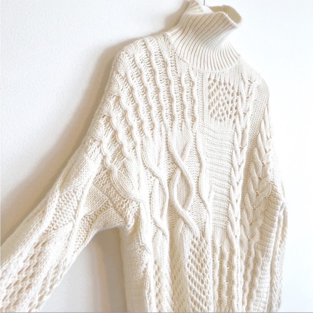 ATHLETA Bedford Chunky Cable Cashmere Wool Turtleneck Sweater – White/Cream, M - Picture 5 of 13